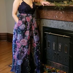 Navy Floral Prom Dress